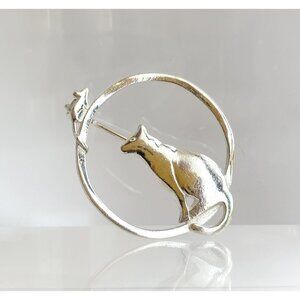 Cat & Mouse Figural 925 Polished Southwest Sterling Silver Vintage Brooch